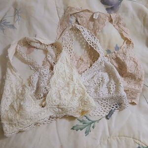 aerie Lace Bralette Trio in Cream, White & Blush